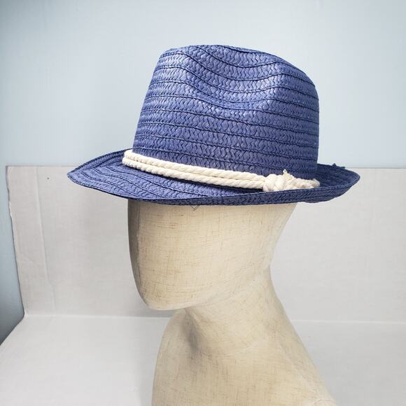 Straw Hat Mens One Size Blue Summer Fedora Cowboy Western Leisure Vacation Beach - Picture 11 of 16